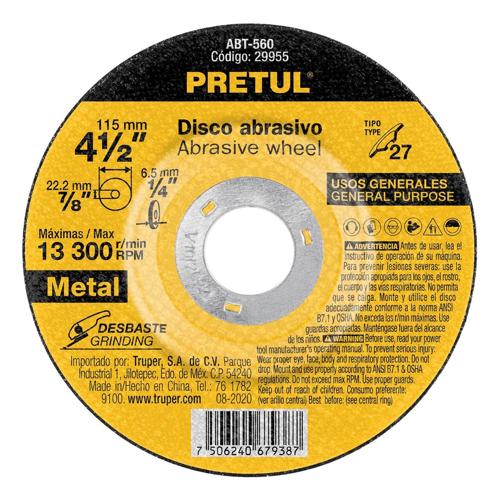 [29955] Disco Tipo 27 4-1/2 x 6.2mm desbaste metal Pretul