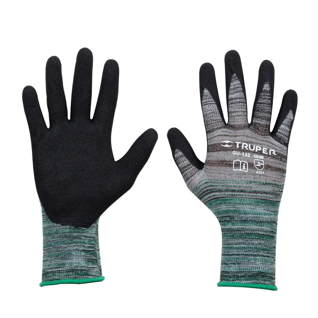 Guantes nylon recubiertos nitrilo arenoso medianos (5 piezas)